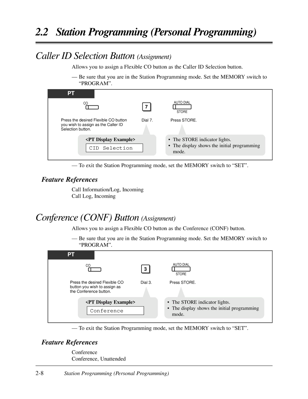 Panasonic KX-TA624 user manual Caller ID Selection Button Assignment, Conference Conf Button Assignment, CID Selection 