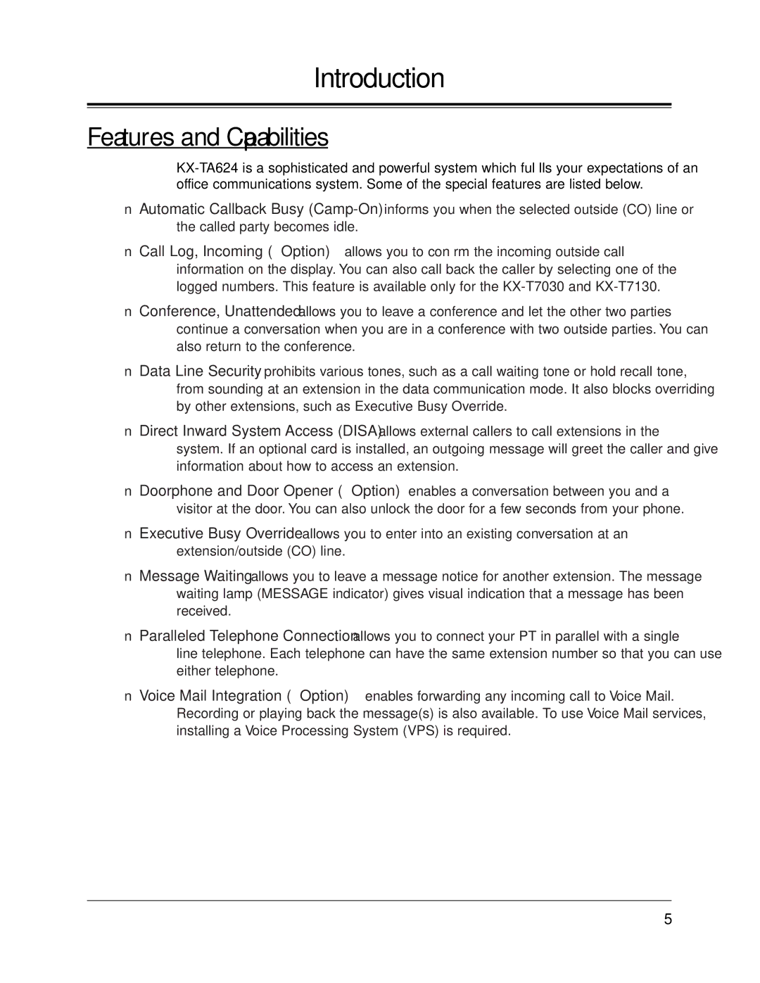 Panasonic KX-TA624 user manual Features and Capabilities 