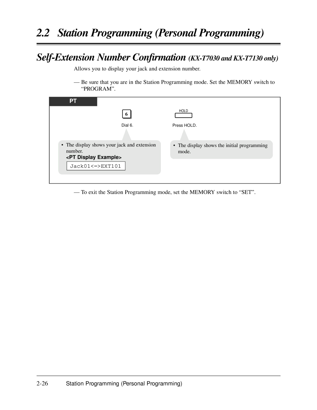 Panasonic KX-TA624 user manual Jack01=EXT101, 26Station Programming Personal Programming 