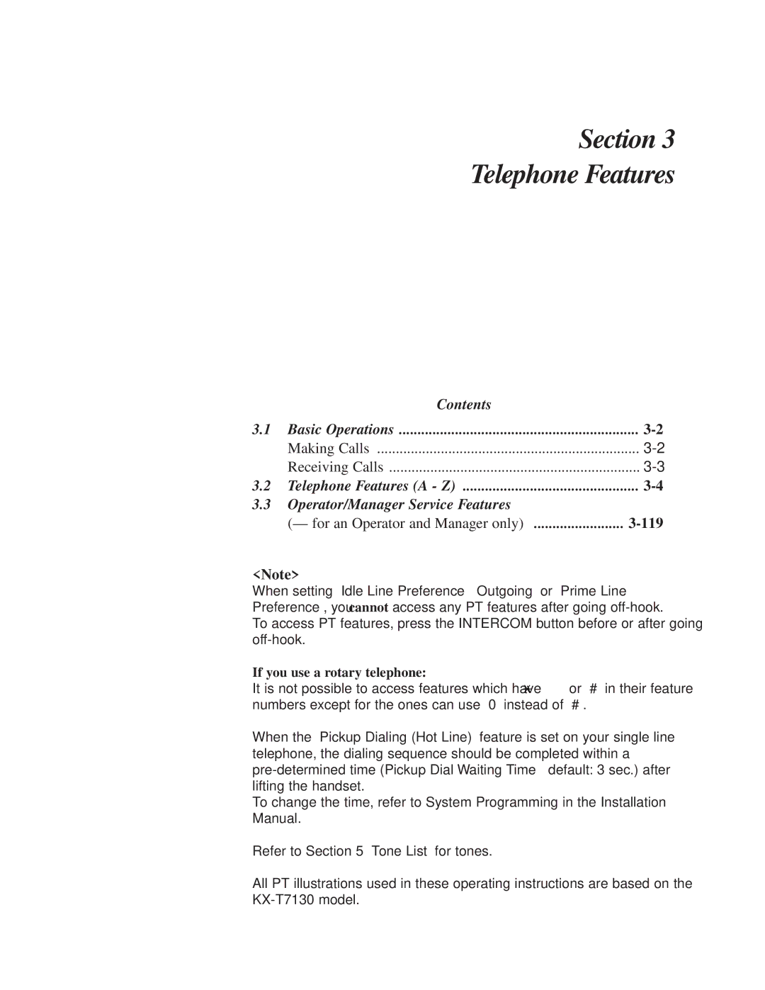 Panasonic KX-TA624 user manual Contents, If you use a rotary telephone 