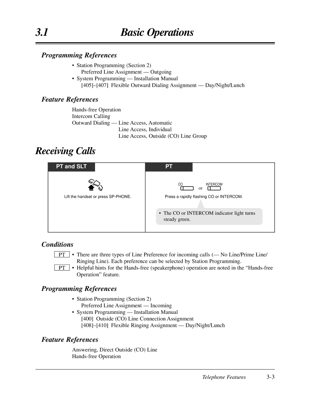 Panasonic KX-TA624 user manual Receiving Calls, Telephone Features 