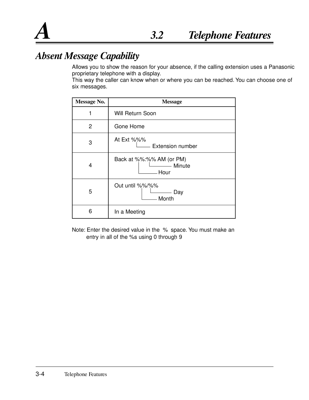 Panasonic KX-TA624 user manual Absent Message Capability 