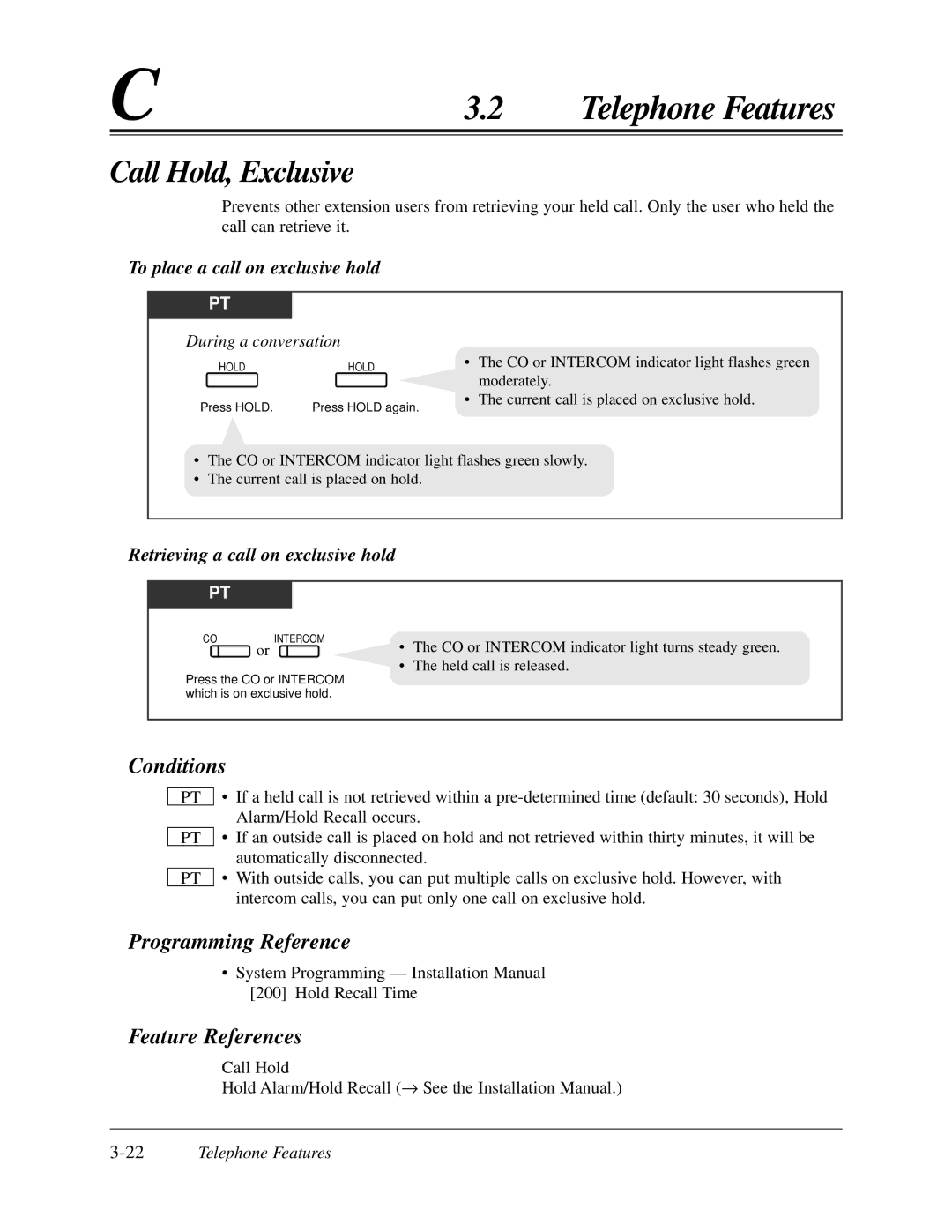 Panasonic KX-TA624 user manual Call Hold, Exclusive, To place a call on exclusive hold, Retrieving a call on exclusive hold 