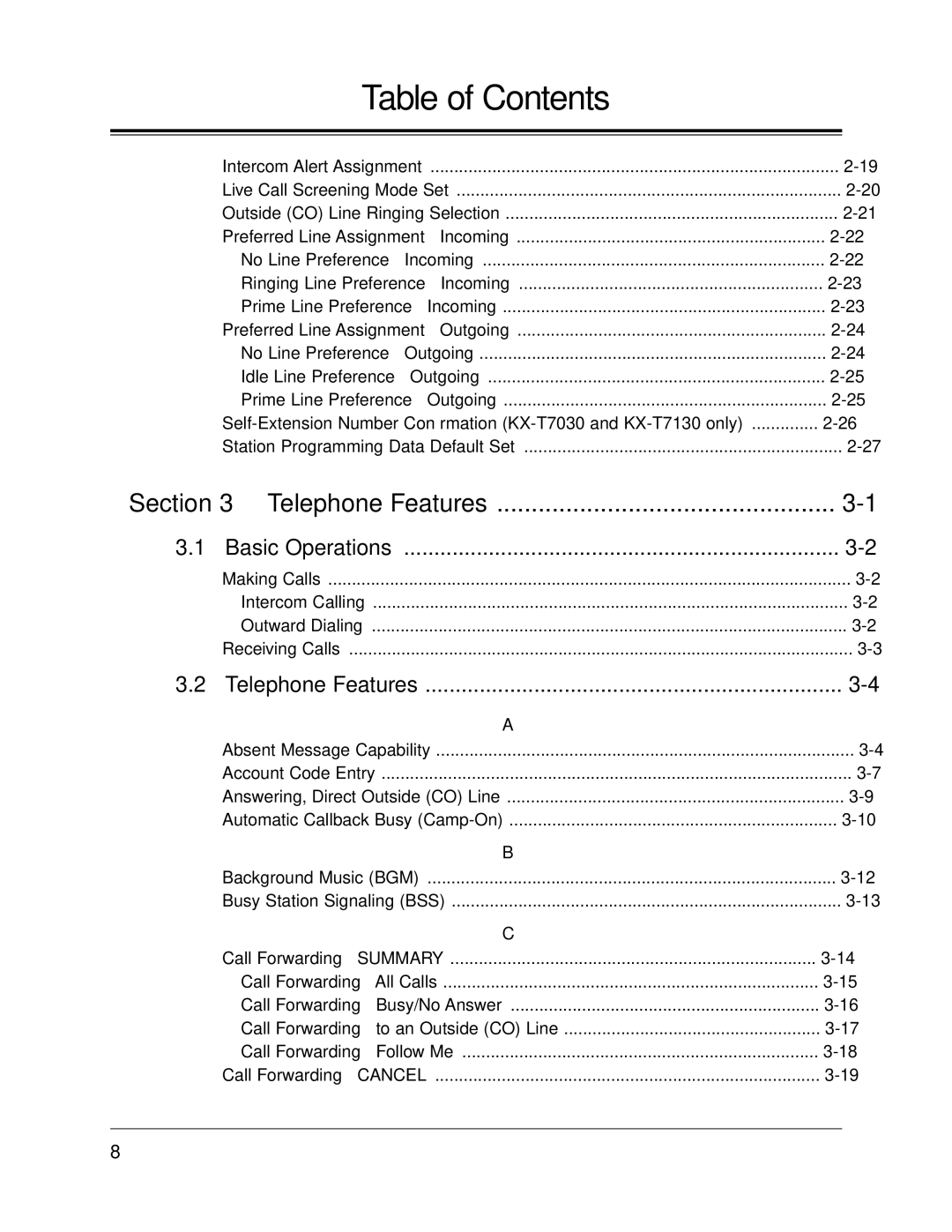 Panasonic KX-TA624 user manual Section Telephone Features 