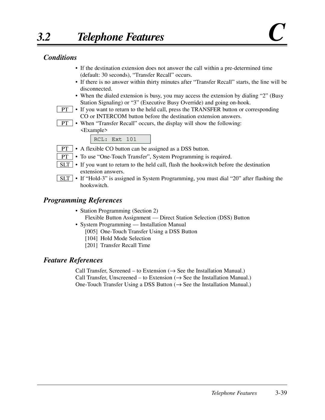 Panasonic KX-TA624 user manual Conditions, RCL Ext 