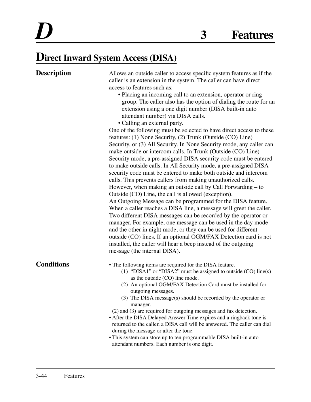 Panasonic KX-TA624 installation manual Direct Inward System Access Disa 