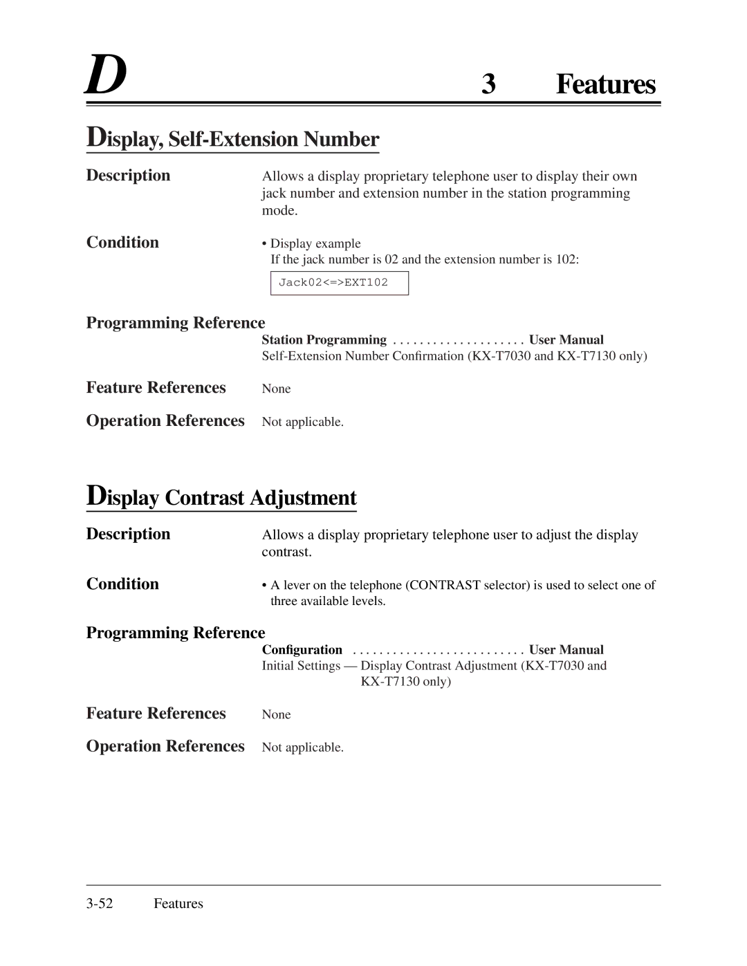 Panasonic KX-TA624 installation manual Display, Self-Extension Number, Display Contrast Adjustment 