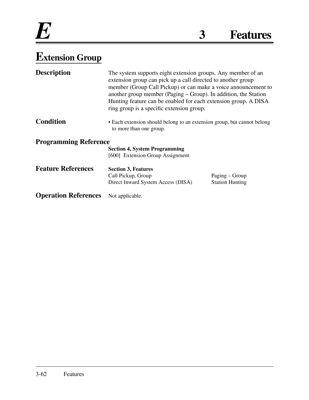 Panasonic KX-TA624 installation manual Extension Group, Condition 