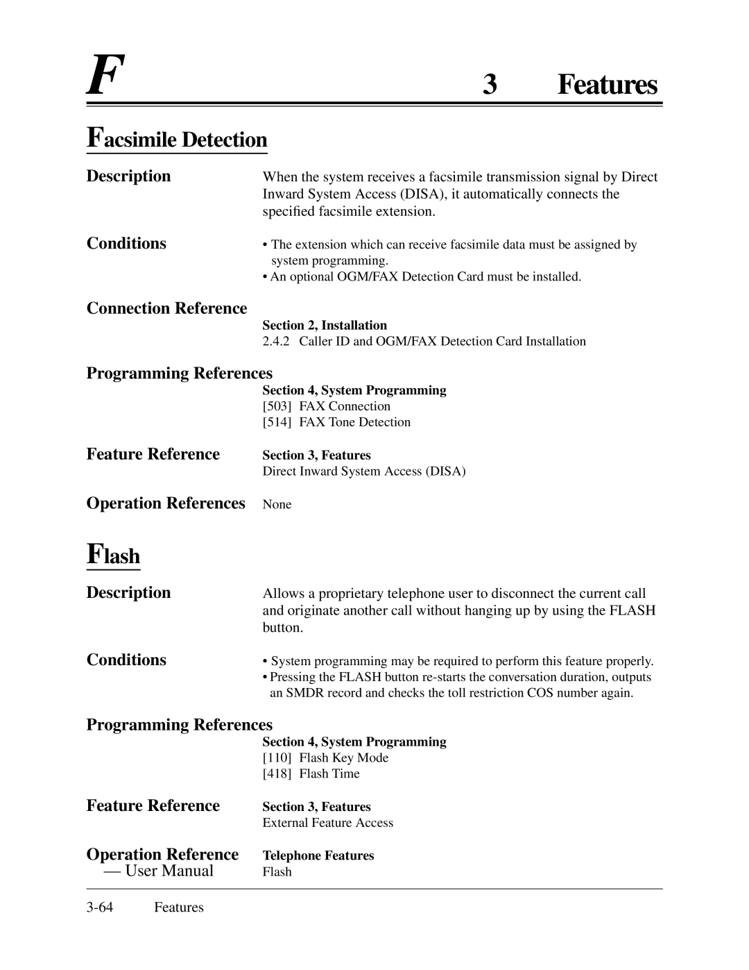 Panasonic KX-TA624 installation manual Facsimile Detection, Flash 