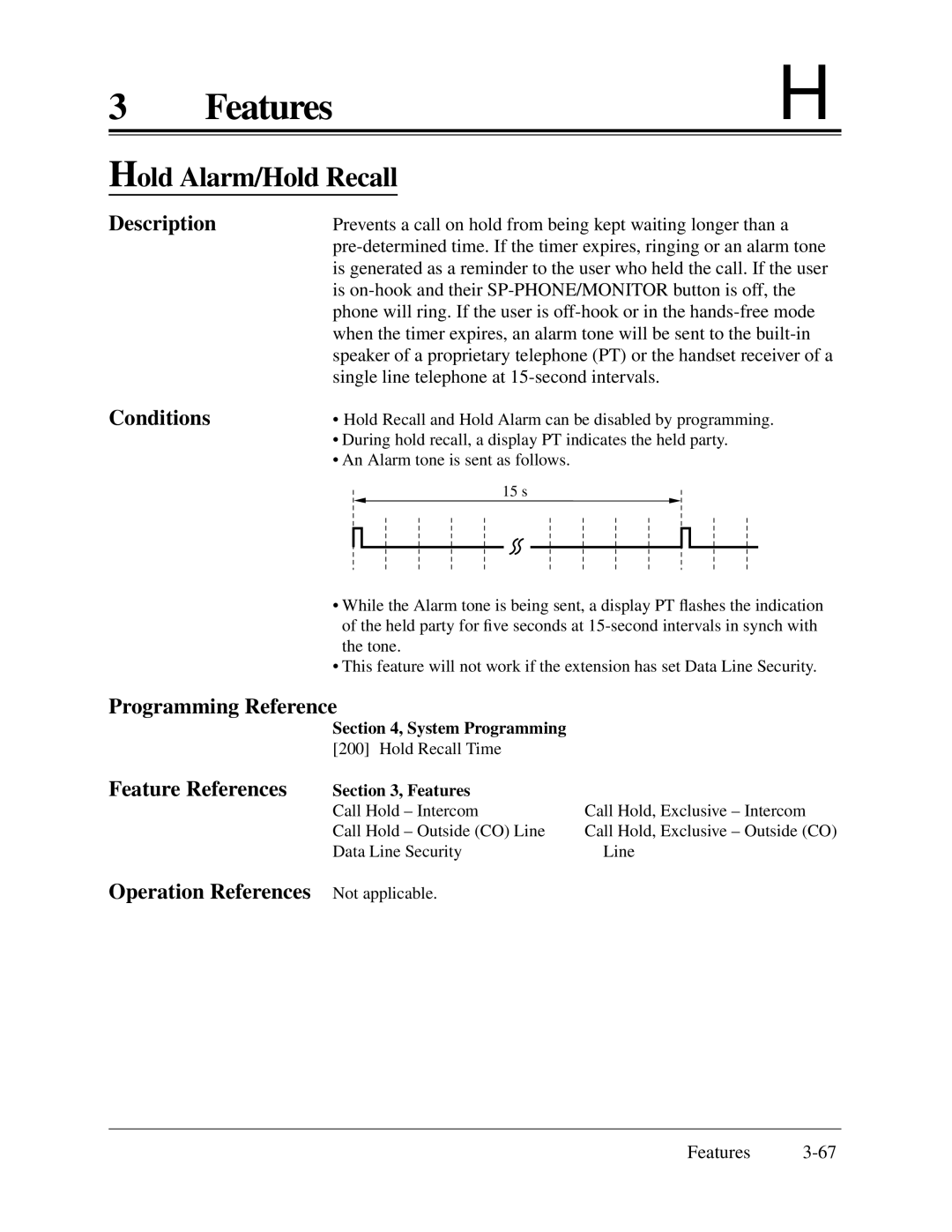 Panasonic KX-TA624 installation manual Hold Alarm/Hold Recall, Programming Reference Feature References 