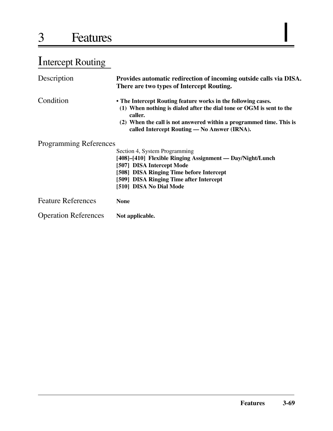 Panasonic KX-TA624 installation manual Intercept Routing, Condition 