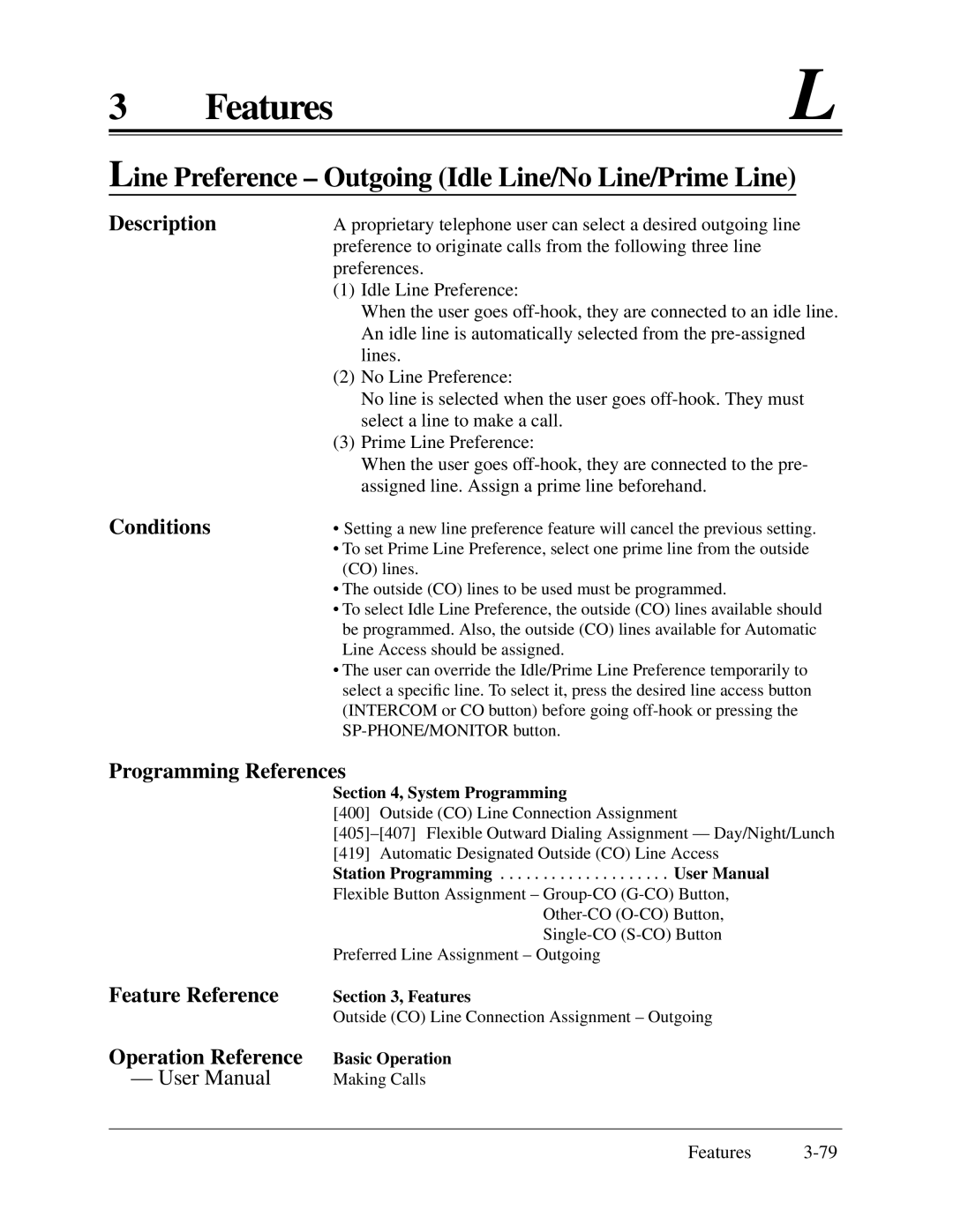 Panasonic KX-TA624 installation manual Line Preference Outgoing Idle Line/No Line/Prime Line 