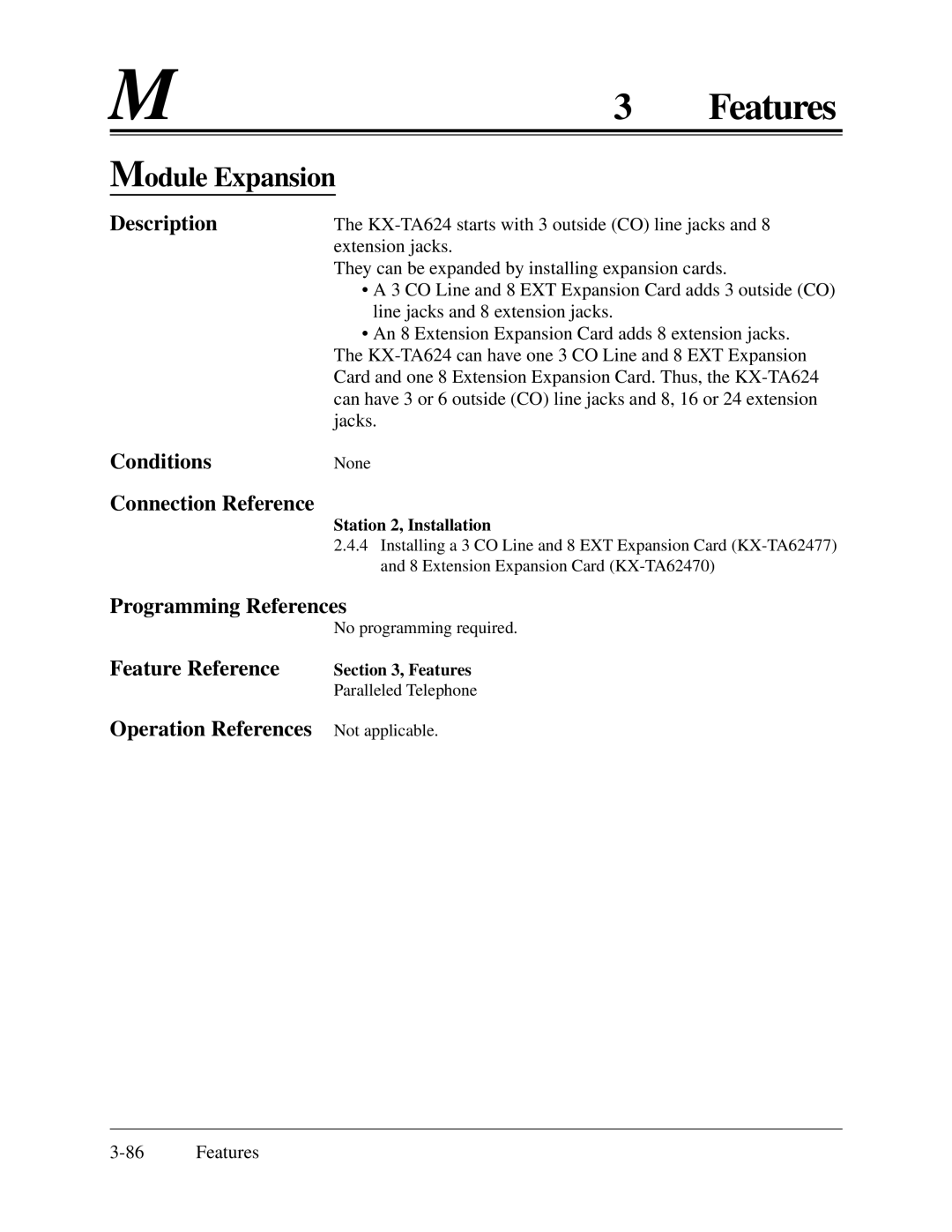 Panasonic KX-TA624 installation manual Module Expansion, Conditions Connection Reference 