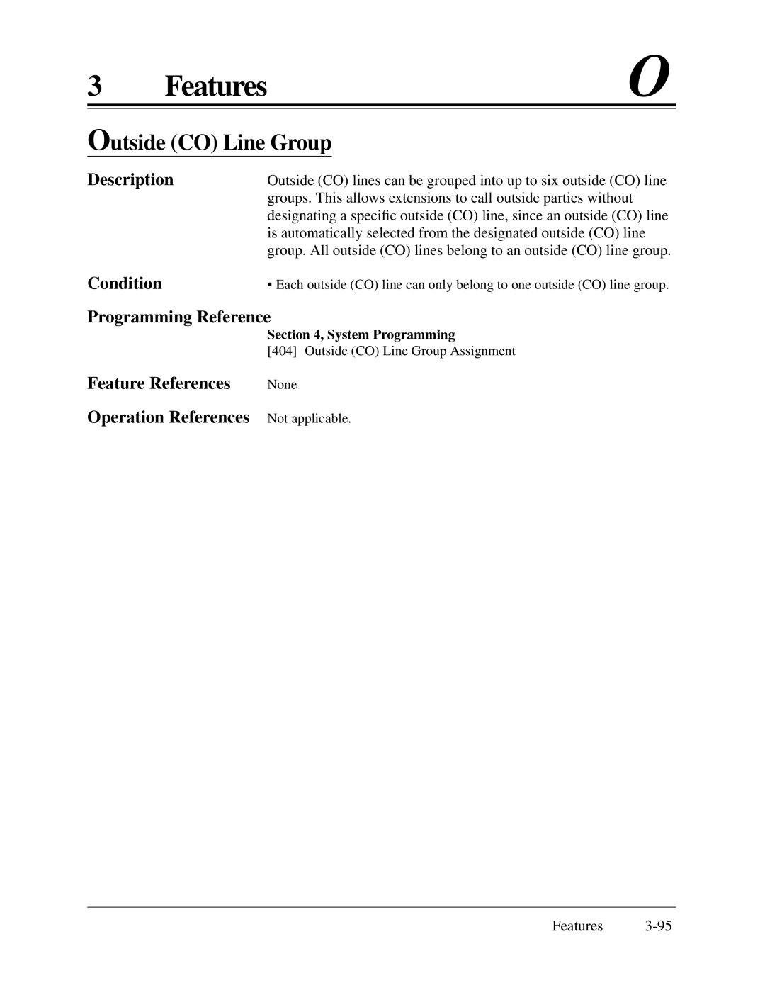 Panasonic KX-TA624 installation manual Outside CO Line Group, Condition 