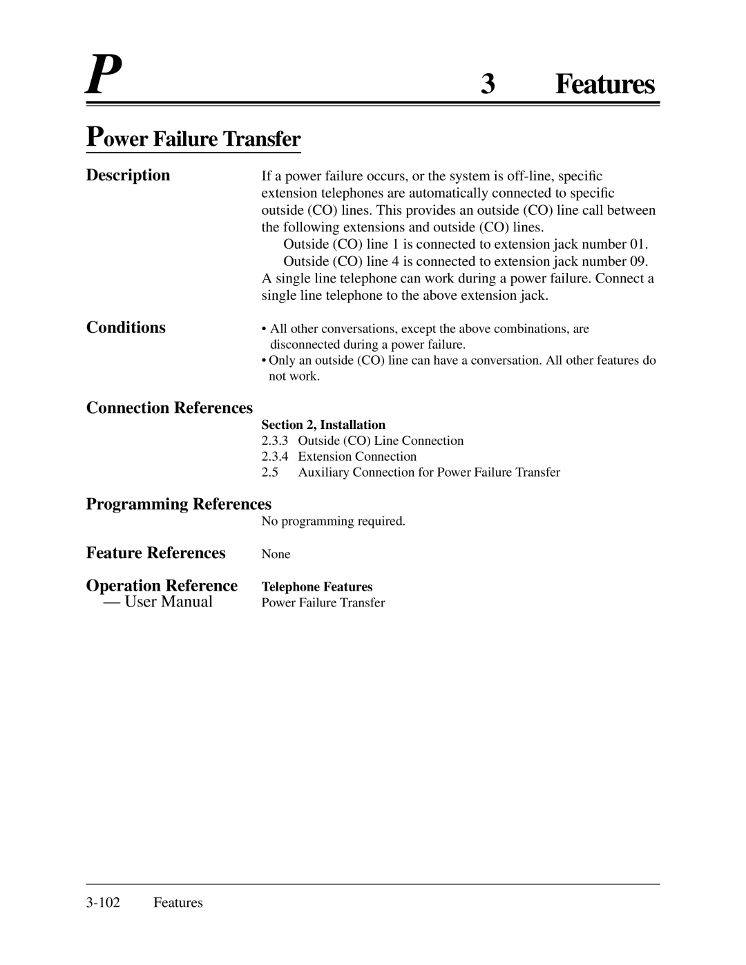 Panasonic KX-TA624 installation manual Power Failure Transfer, Connection References 