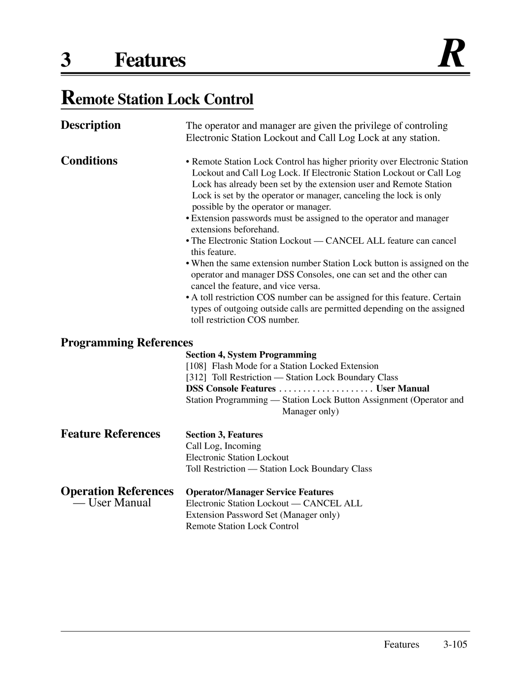 Panasonic KX-TA624 installation manual Remote Station Lock Control, Programming References Feature References 