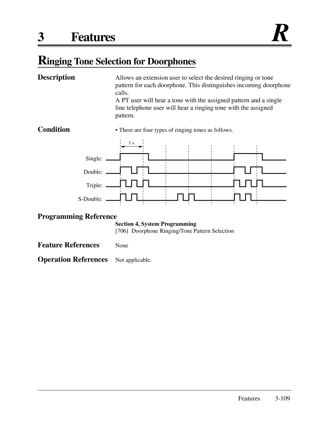 Panasonic KX-TA624 installation manual Ringing Tone Selection for Doorphones, Condition 