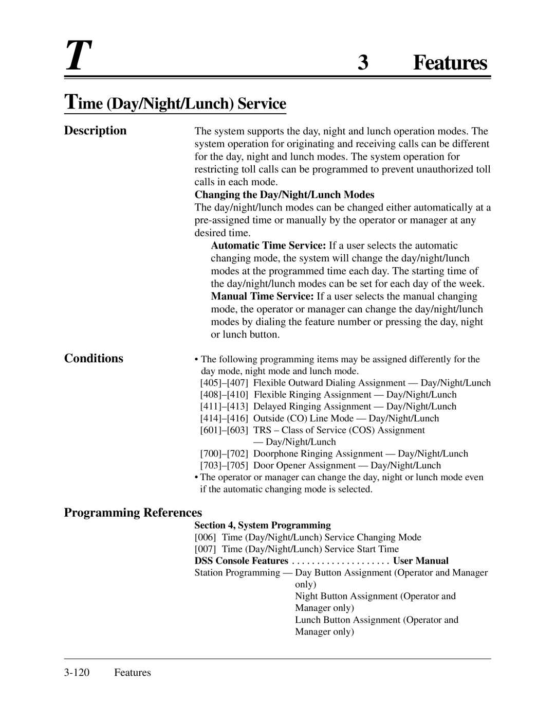 Panasonic KX-TA624 installation manual Time Day/Night/Lunch Service, Changing the Day/Night/Lunch Modes 