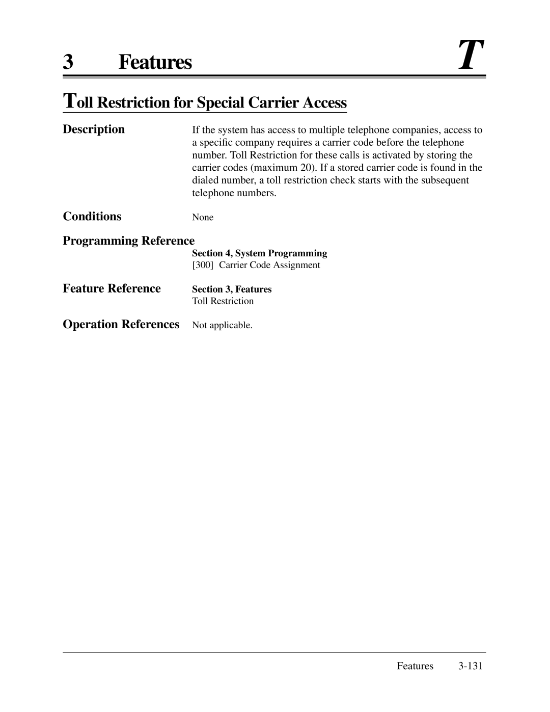 Panasonic KX-TA624 installation manual Toll Restriction for Special Carrier Access, Description 