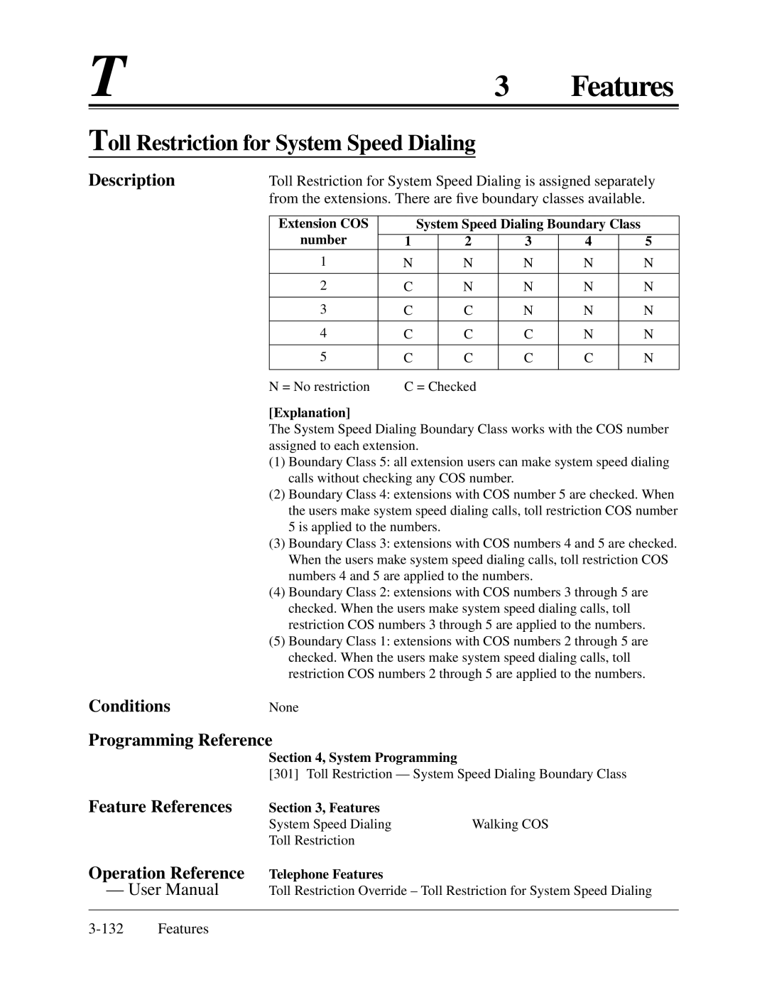 Panasonic KX-TA624 installation manual Toll Restriction for System Speed Dialing, ConditionsNone Programming Reference 