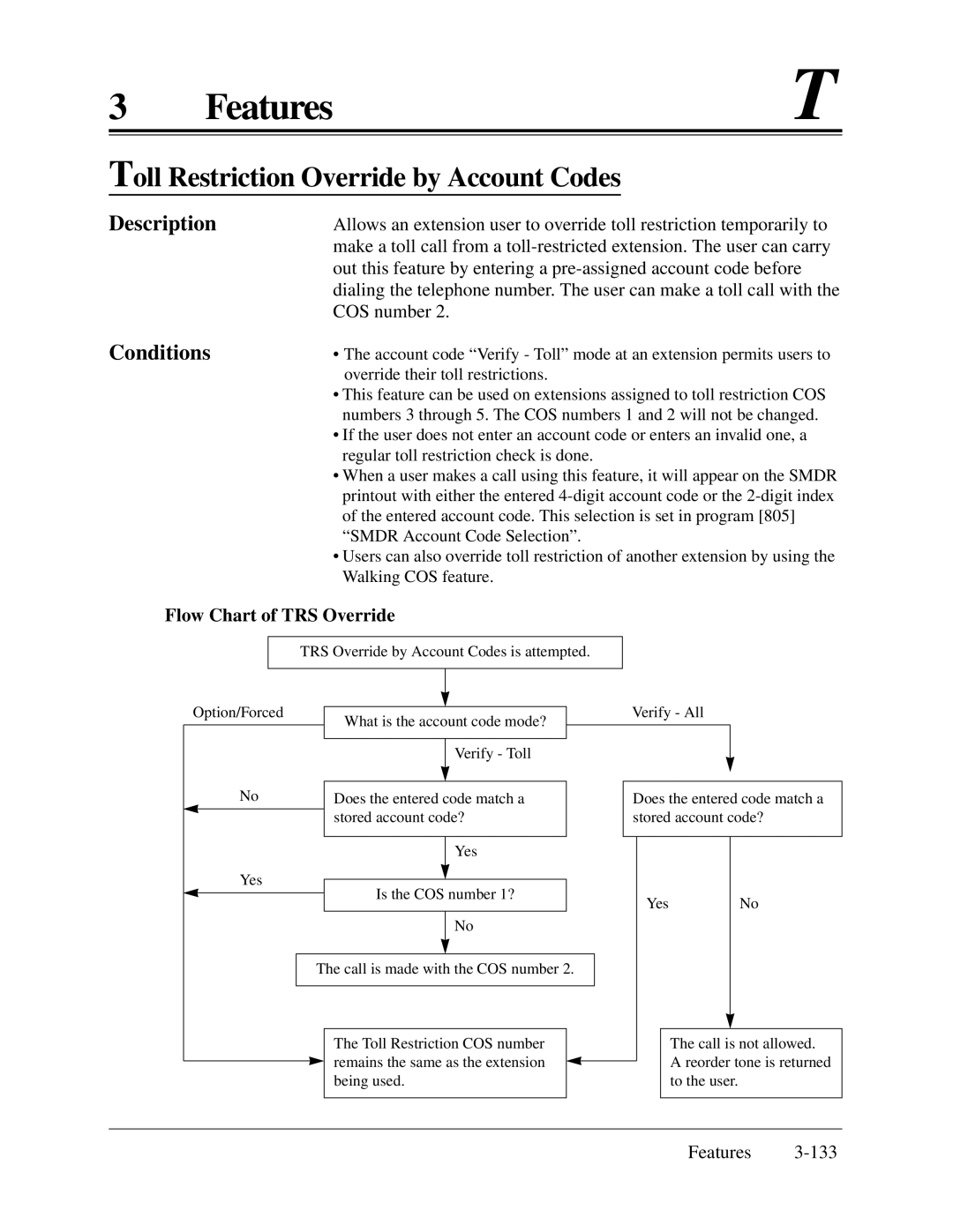 Panasonic KX-TA624 installation manual Toll Restriction Override by Account Codes, Flow Chart of TRS Override 