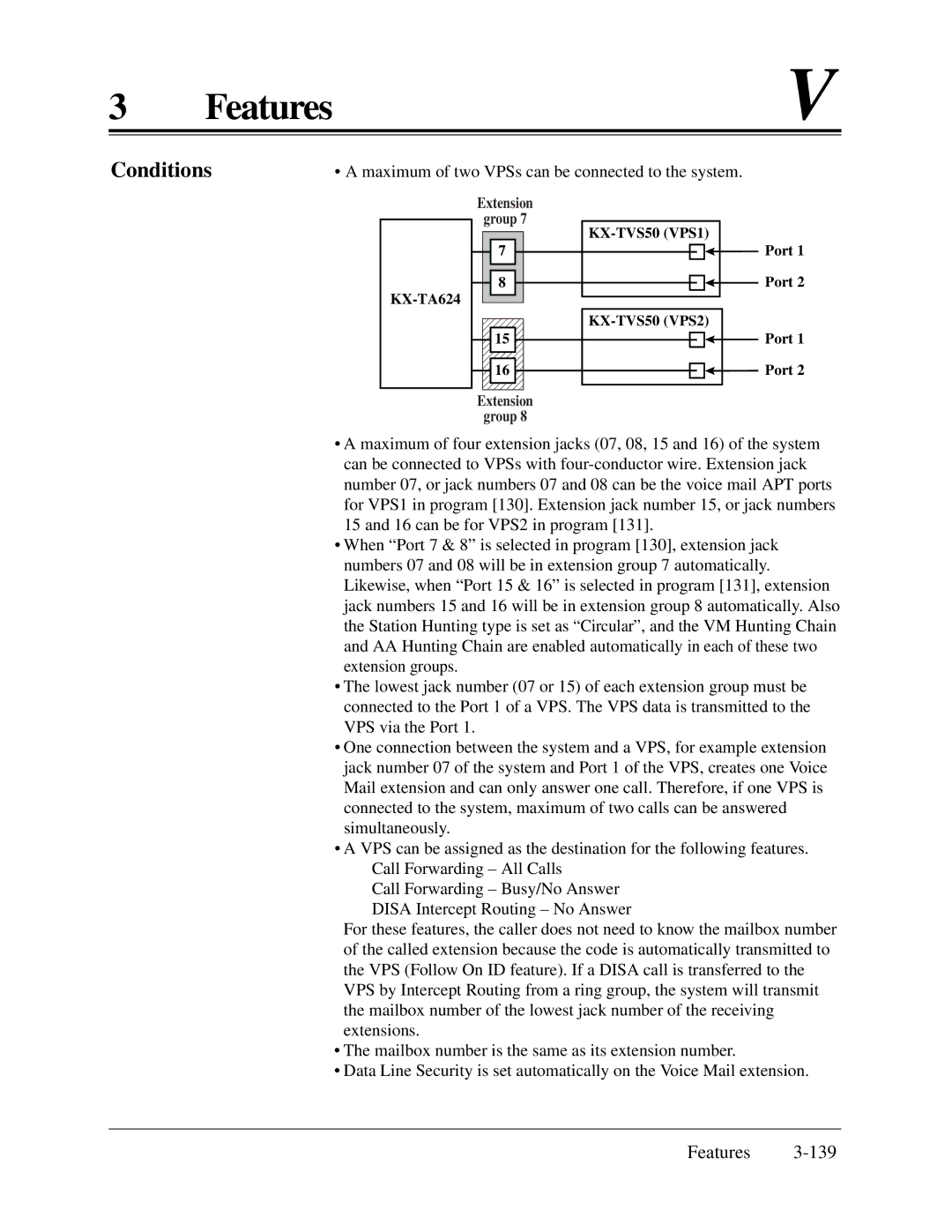 Panasonic KX-TA624 installation manual Maximum of two VPSs can be connected to the system 