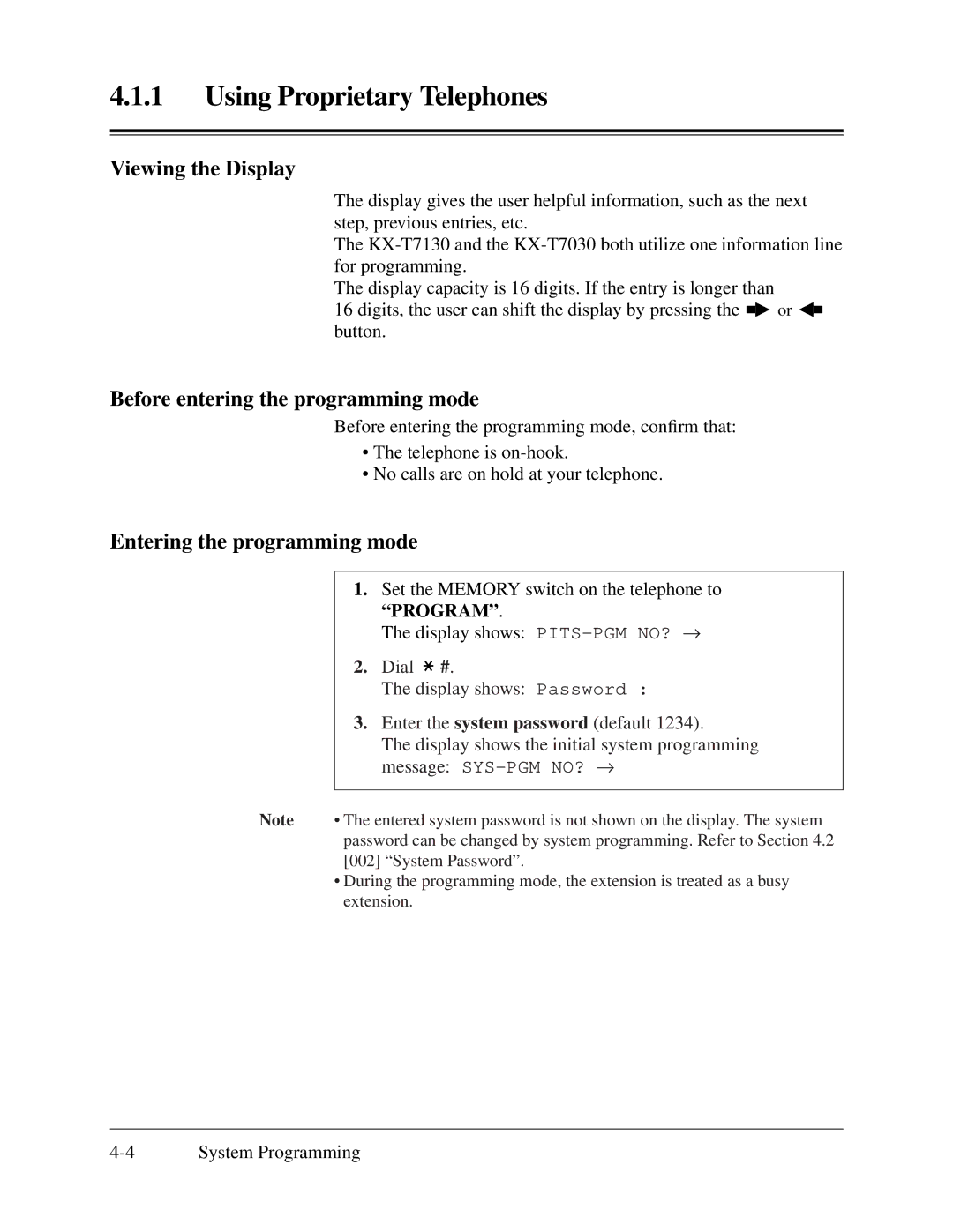 Panasonic KX-TA624 Viewing the Display, Before entering the programming mode, Entering the programming mode 