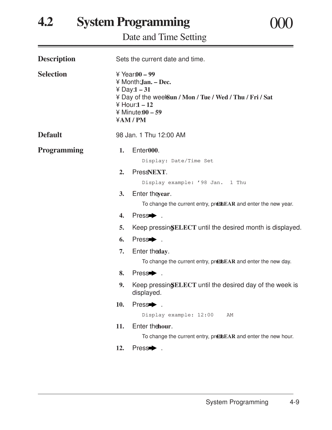 Panasonic KX-TA624 installation manual 000, System Programming, Date and Time Setting 