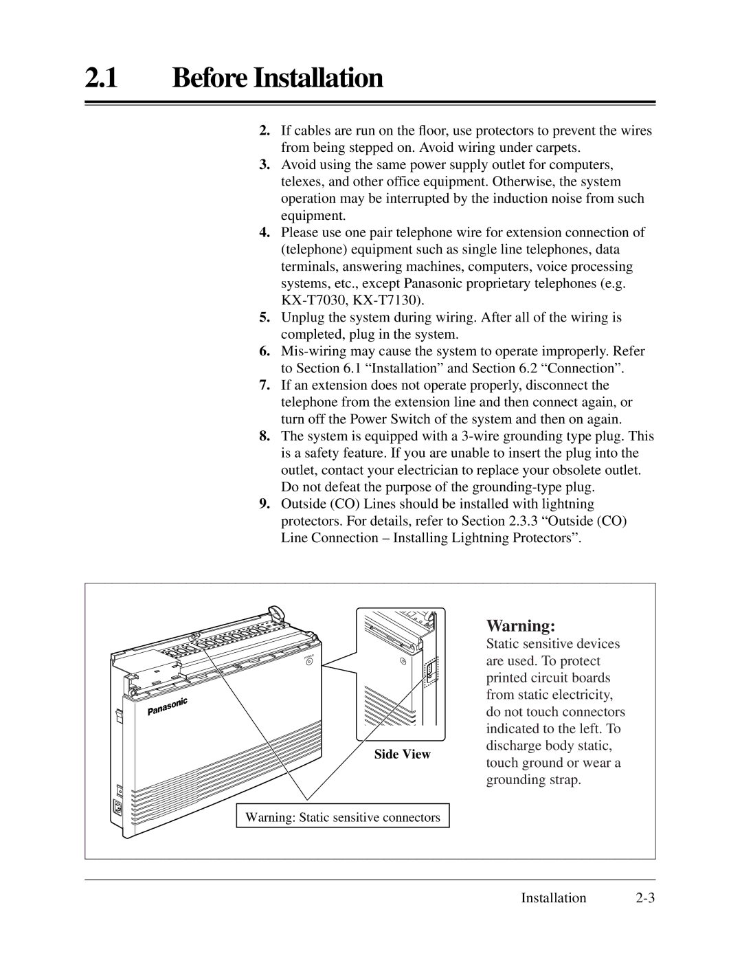 Panasonic KX-TA624 installation manual Side View 