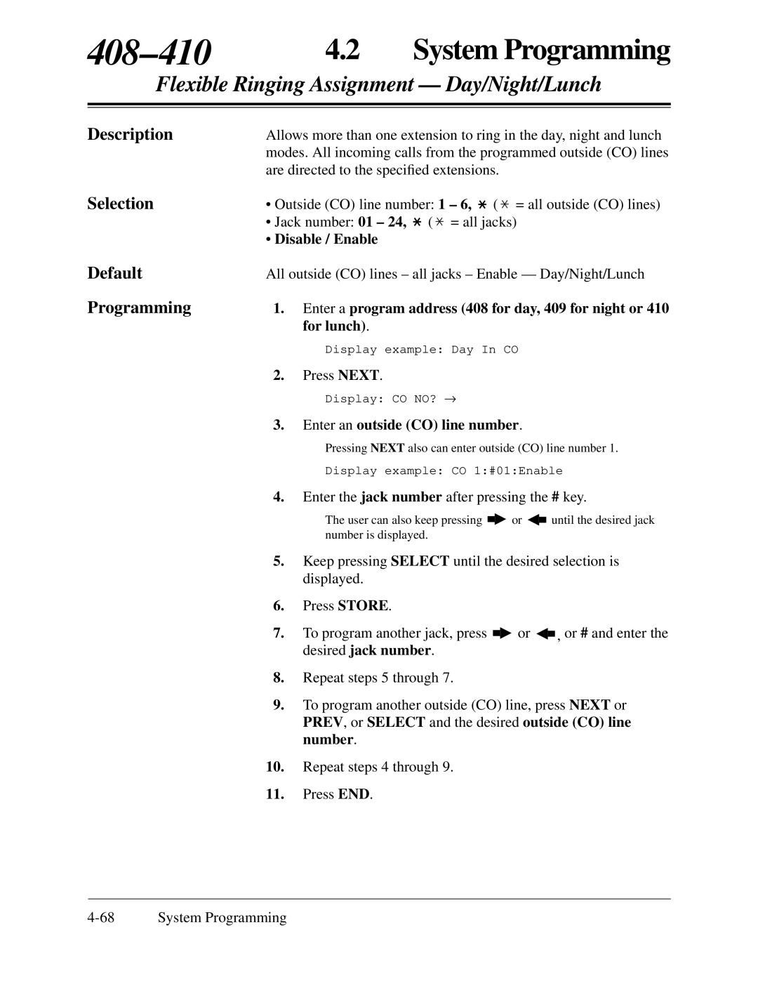 Panasonic KX-TA624 installation manual 408-410, Flexible Ringing Assignment Day/Night/Lunch 