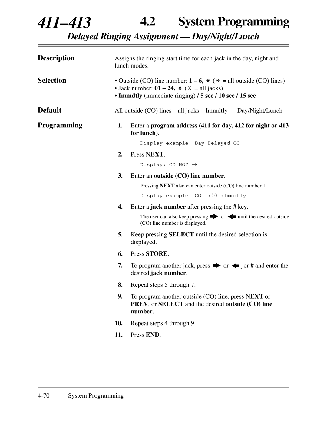 Panasonic KX-TA624 installation manual 411-413, Delayed Ringing Assignment Day/Night/Lunch 