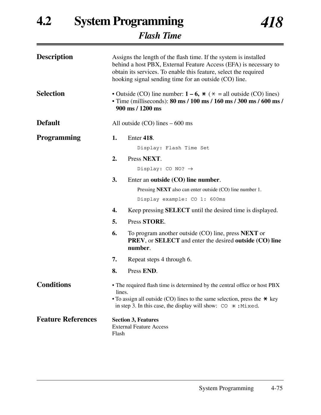 Panasonic KX-TA624 installation manual 418, Flash Time 