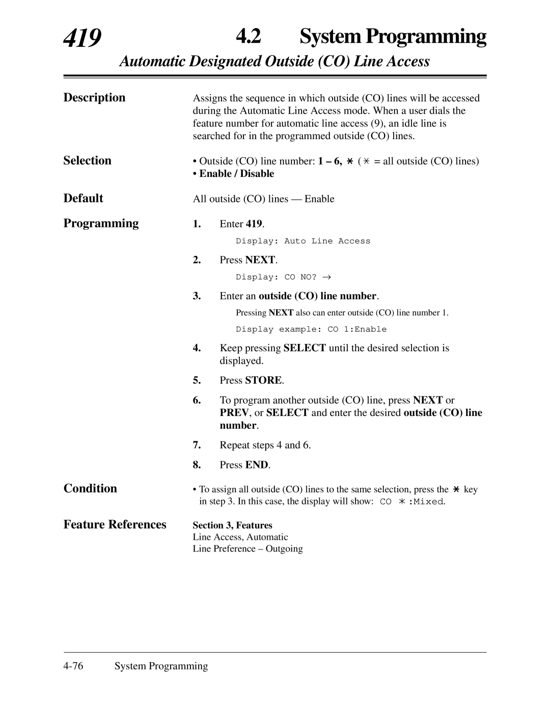 Panasonic KX-TA624 installation manual 419, Automatic Designated Outside CO Line Access 