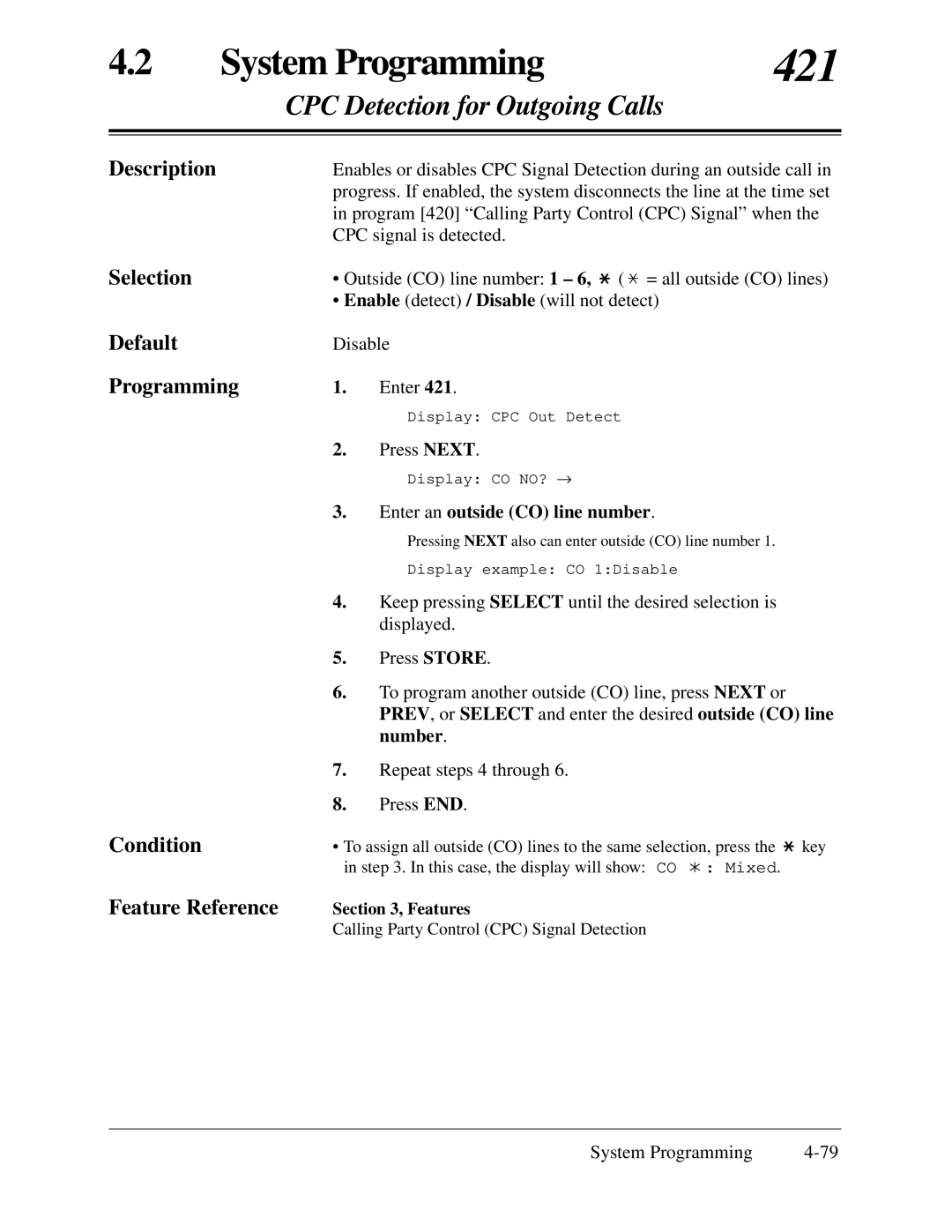 Panasonic KX-TA624 installation manual 421, CPC Detection for Outgoing Calls 