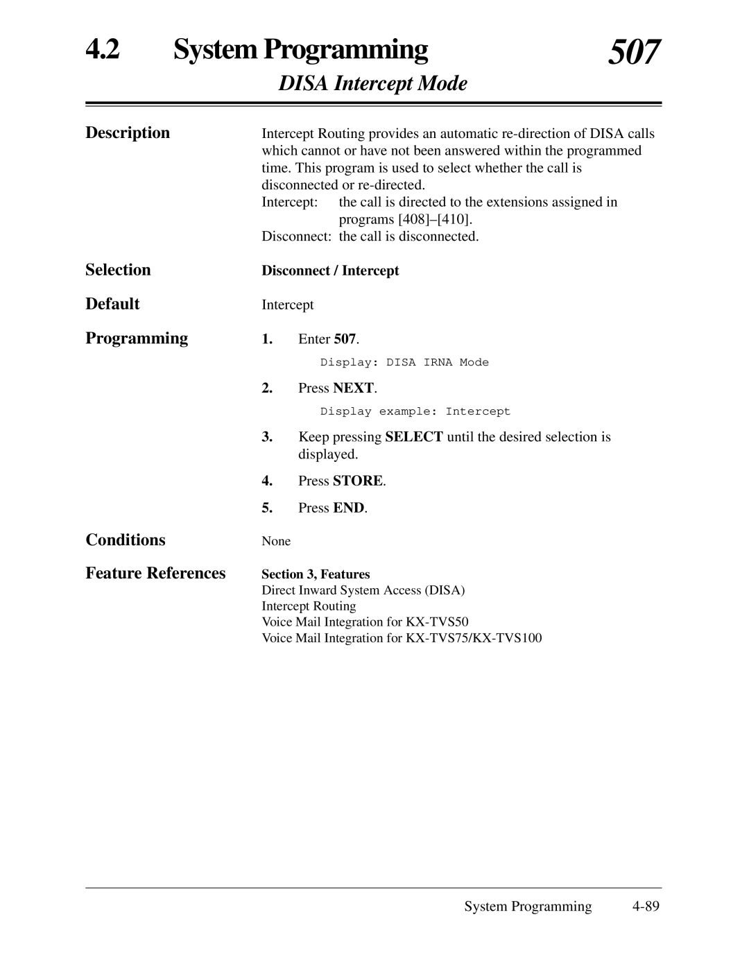 Panasonic KX-TA624 installation manual 507, Disa Intercept Mode, Disconnect / Intercept 