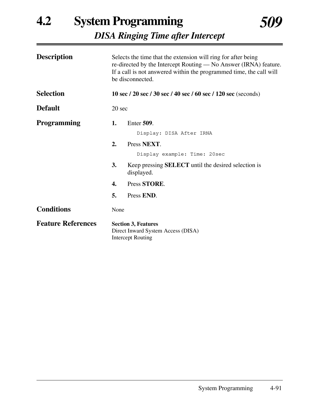 Panasonic KX-TA624 installation manual 509, Disa Ringing Time after Intercept 