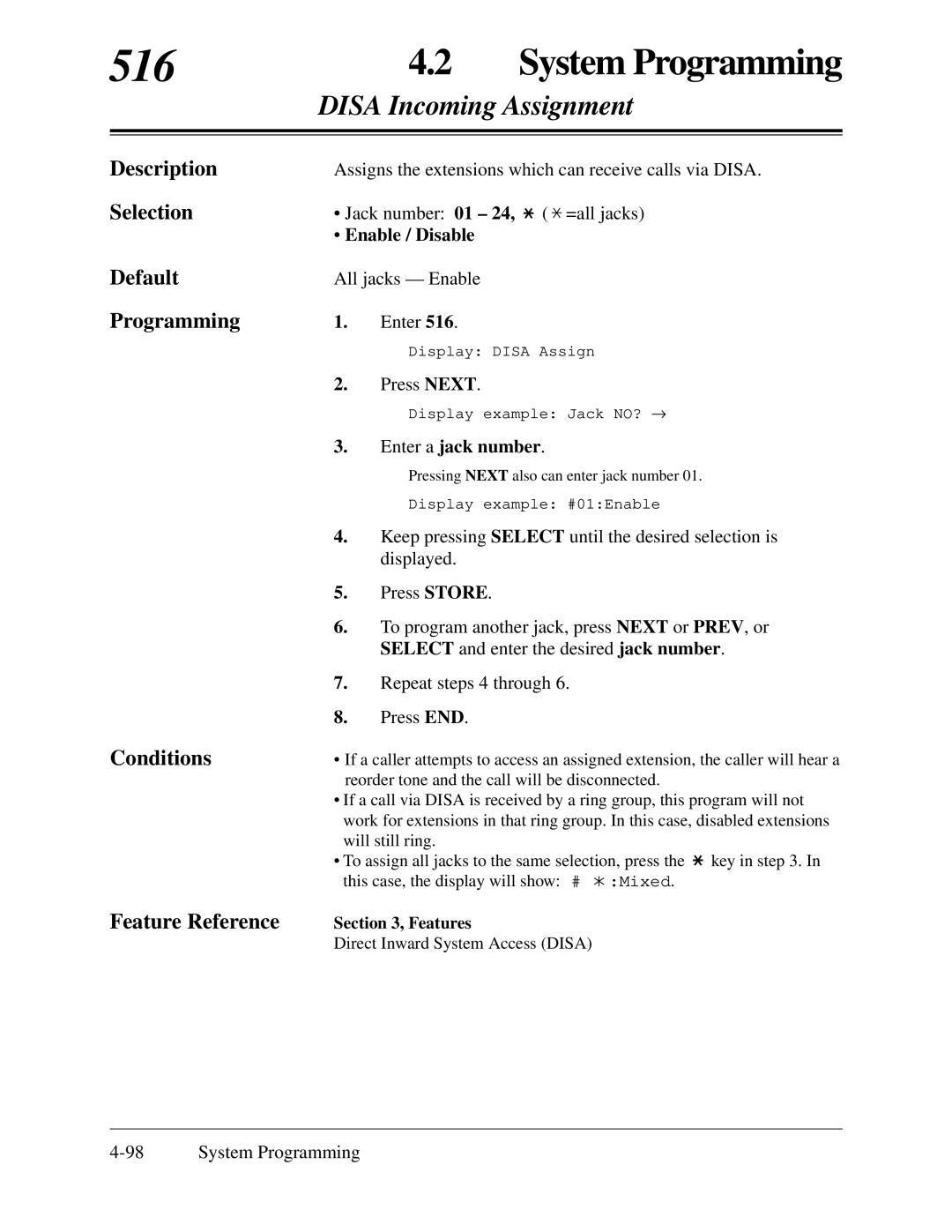 Panasonic KX-TA624 installation manual 516, Disa Incoming Assignment 