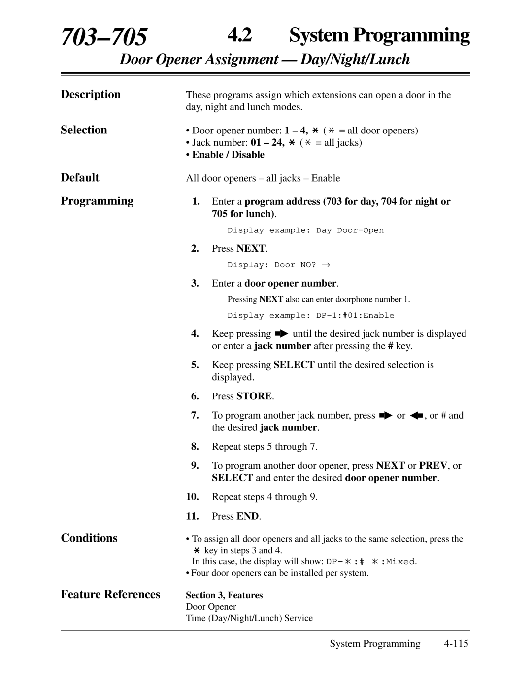 Panasonic KX-TA624 installation manual Door Opener Assignment Day/Night/Lunch, Enter a door opener number 