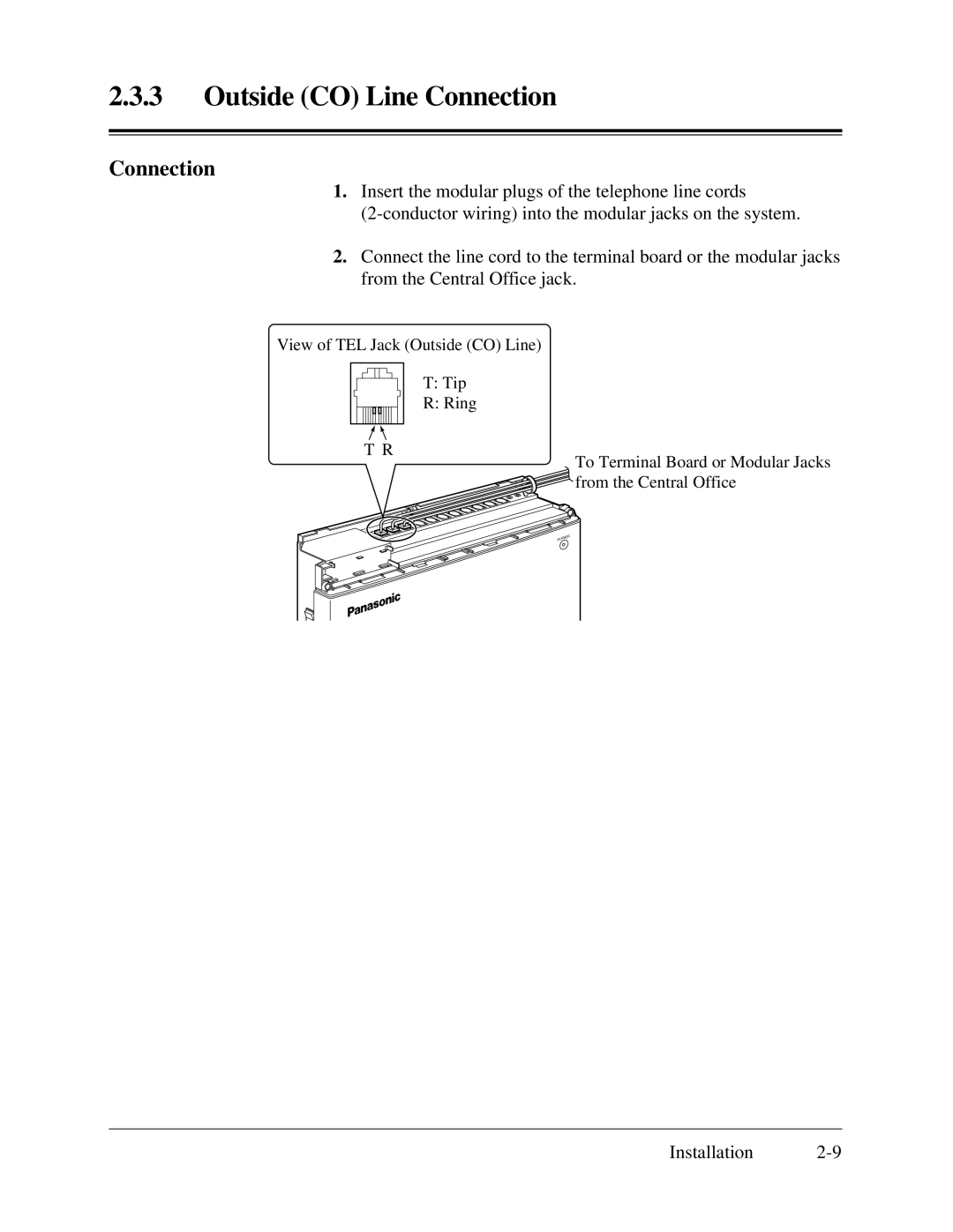 Panasonic KX-TA624 installation manual Outside CO Line Connection 