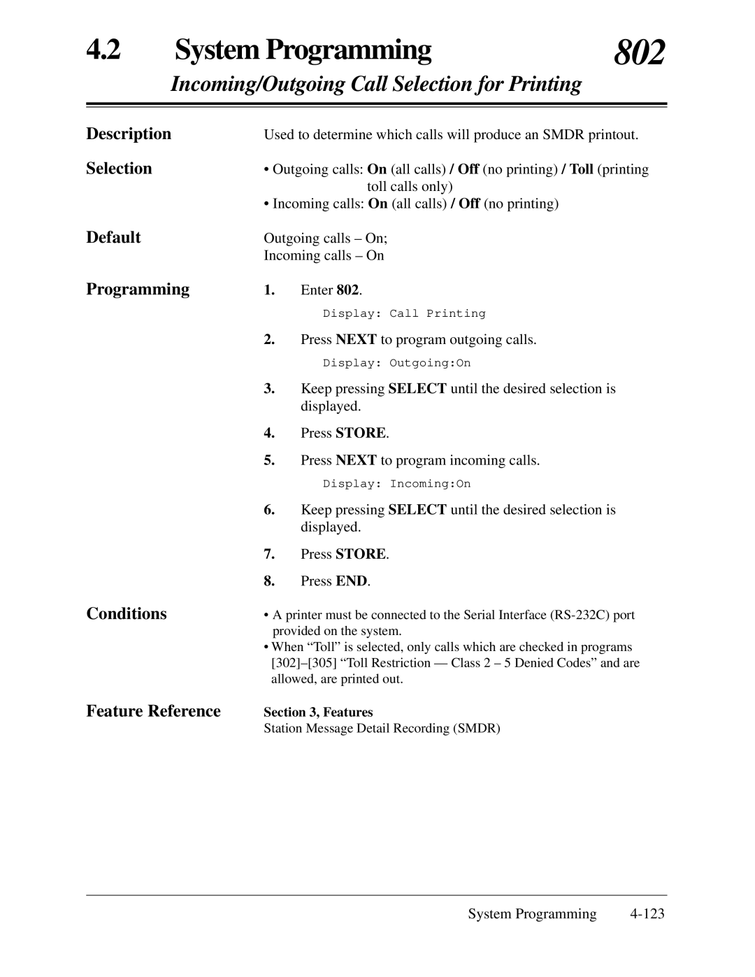 Panasonic KX-TA624 installation manual 802, Default Programming Conditions Feature Reference 