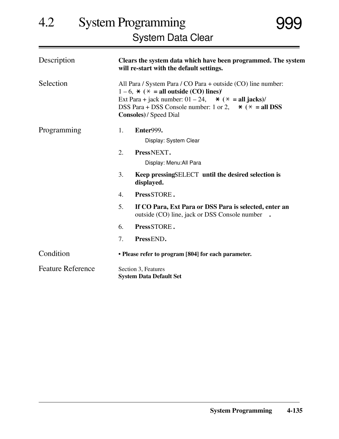 Panasonic KX-TA624 installation manual 999, System Data Clear 