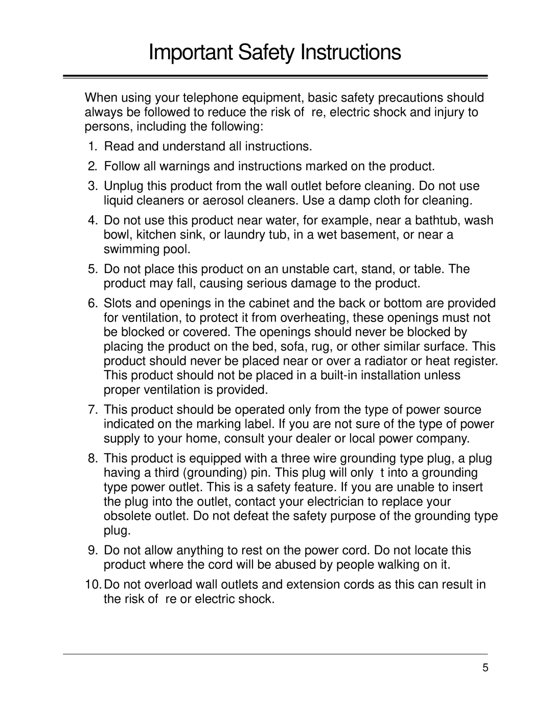 Panasonic KX-TA624 installation manual Important Safety Instructions 