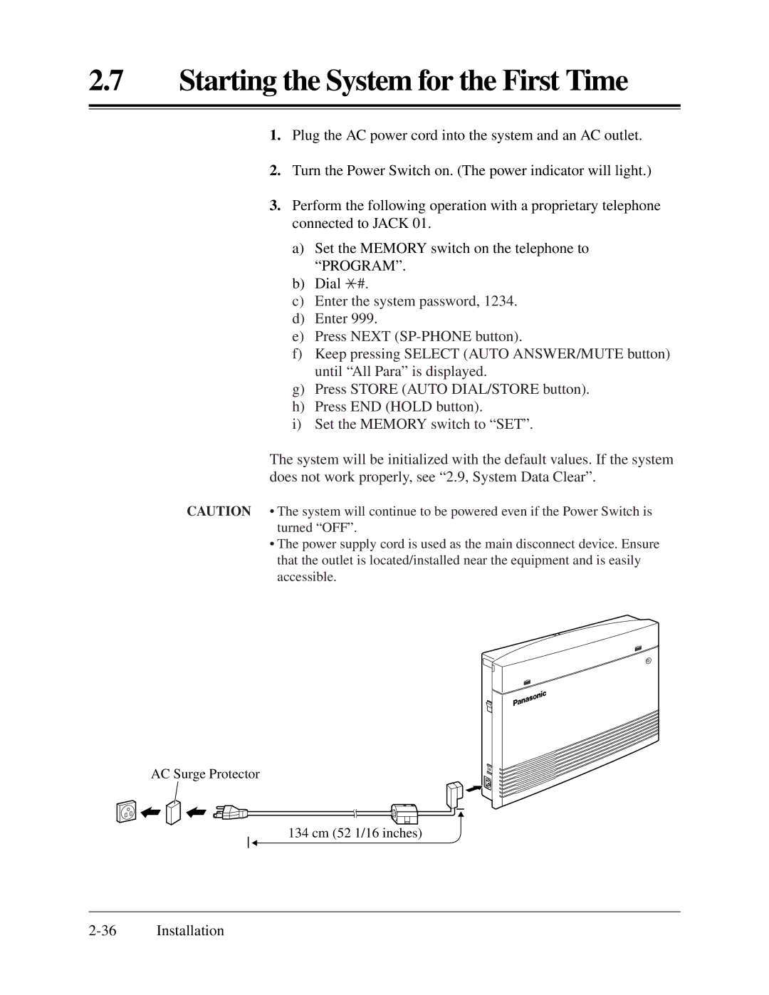 Panasonic KX-TA624 installation manual Starting the System for the First Time 