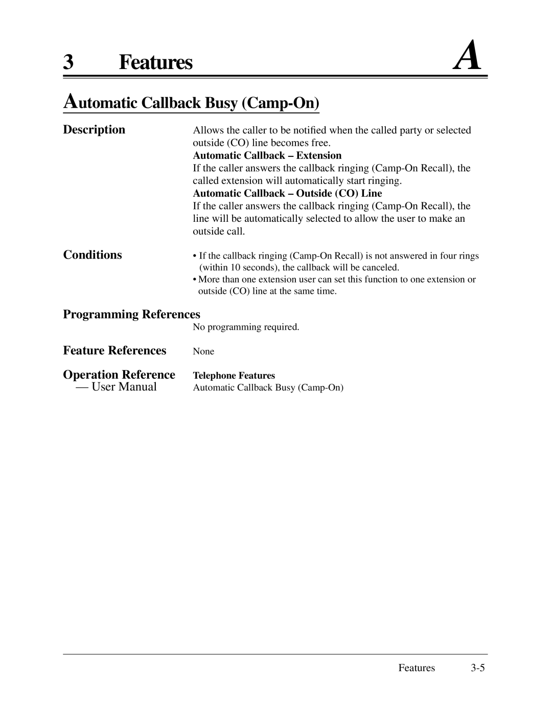 Panasonic KX-TA624 Automatic Callback Busy Camp-On, Automatic Callback Extension, Automatic Callback Outside CO Line 