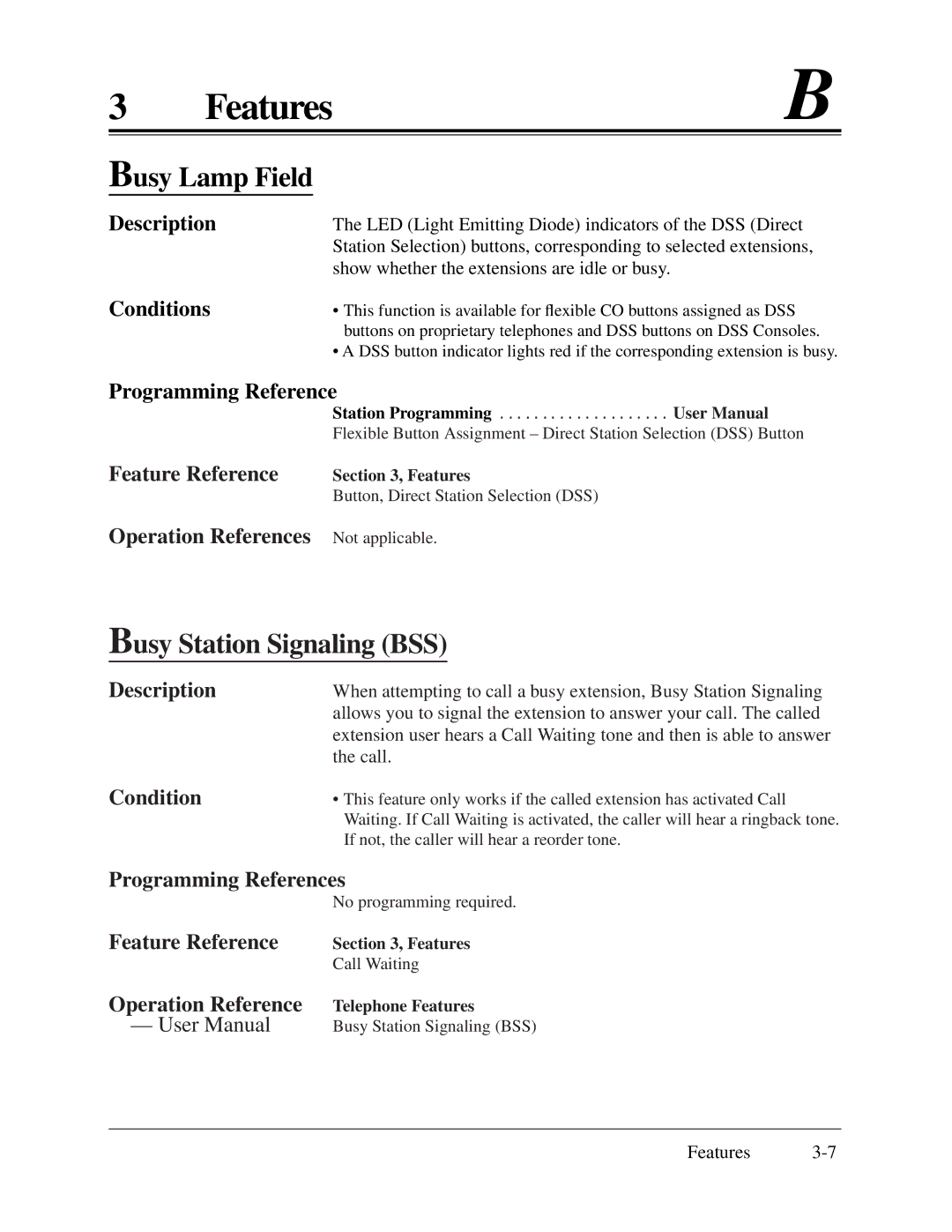 Panasonic KX-TA624 installation manual Busy Lamp Field, Busy Station Signaling BSS 