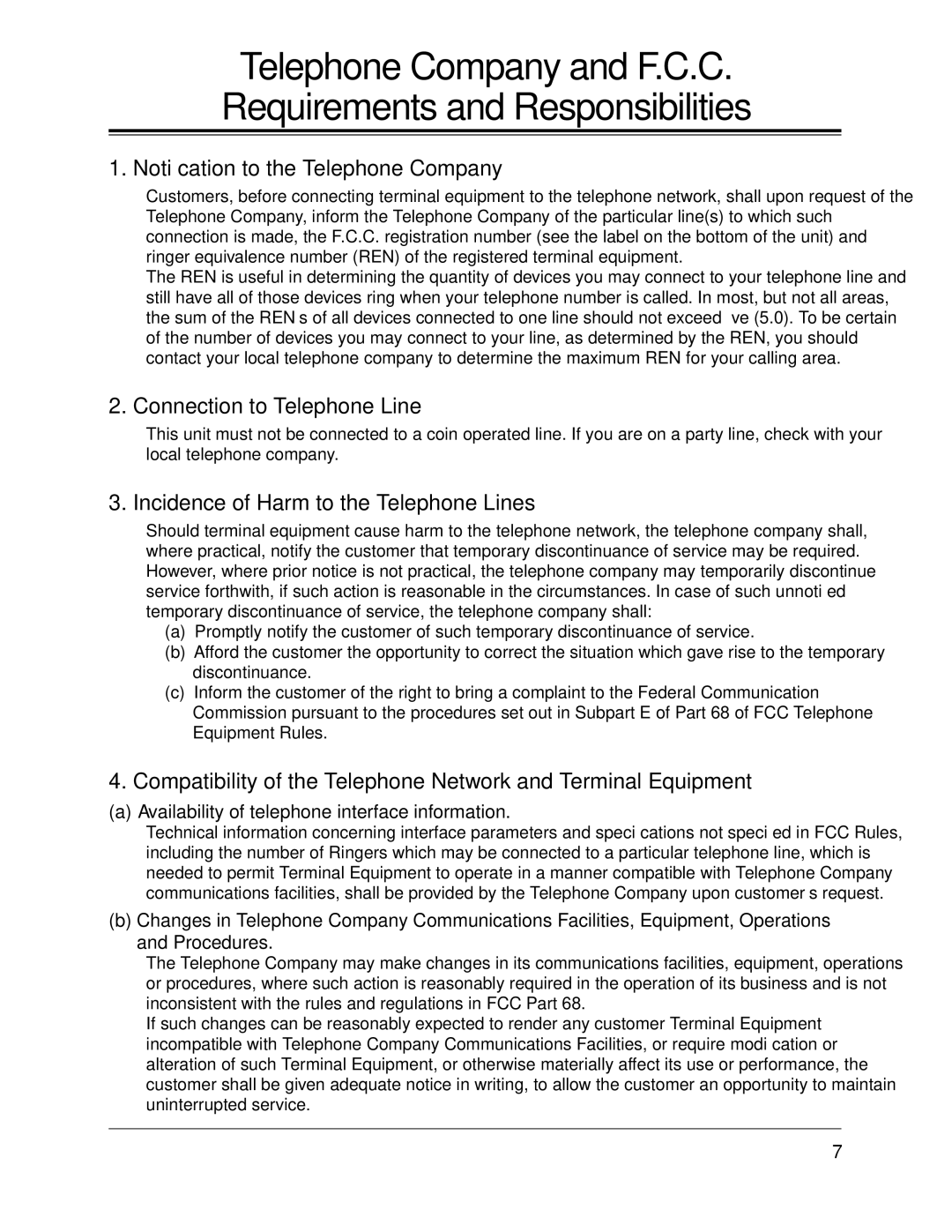 Panasonic KX-TA624 installation manual Notiﬁcation to the Telephone Company, Connection to Telephone Line 