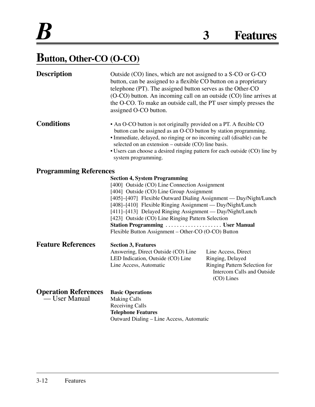 Panasonic KX-TA624 installation manual Button, Other-CO O-CO 