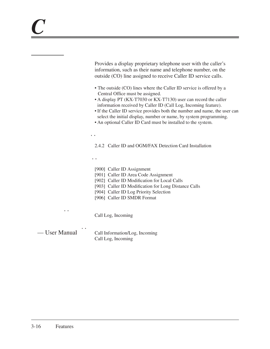 Panasonic KX-TA624 installation manual Caller ID, Description Conditions 