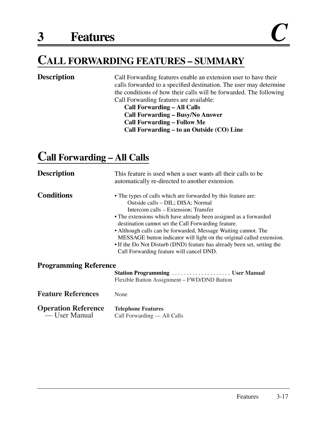 Panasonic KX-TA624 installation manual Call Forwarding All Calls, Call Forwarding Busy/No Answer, Call Forwarding Follow Me 