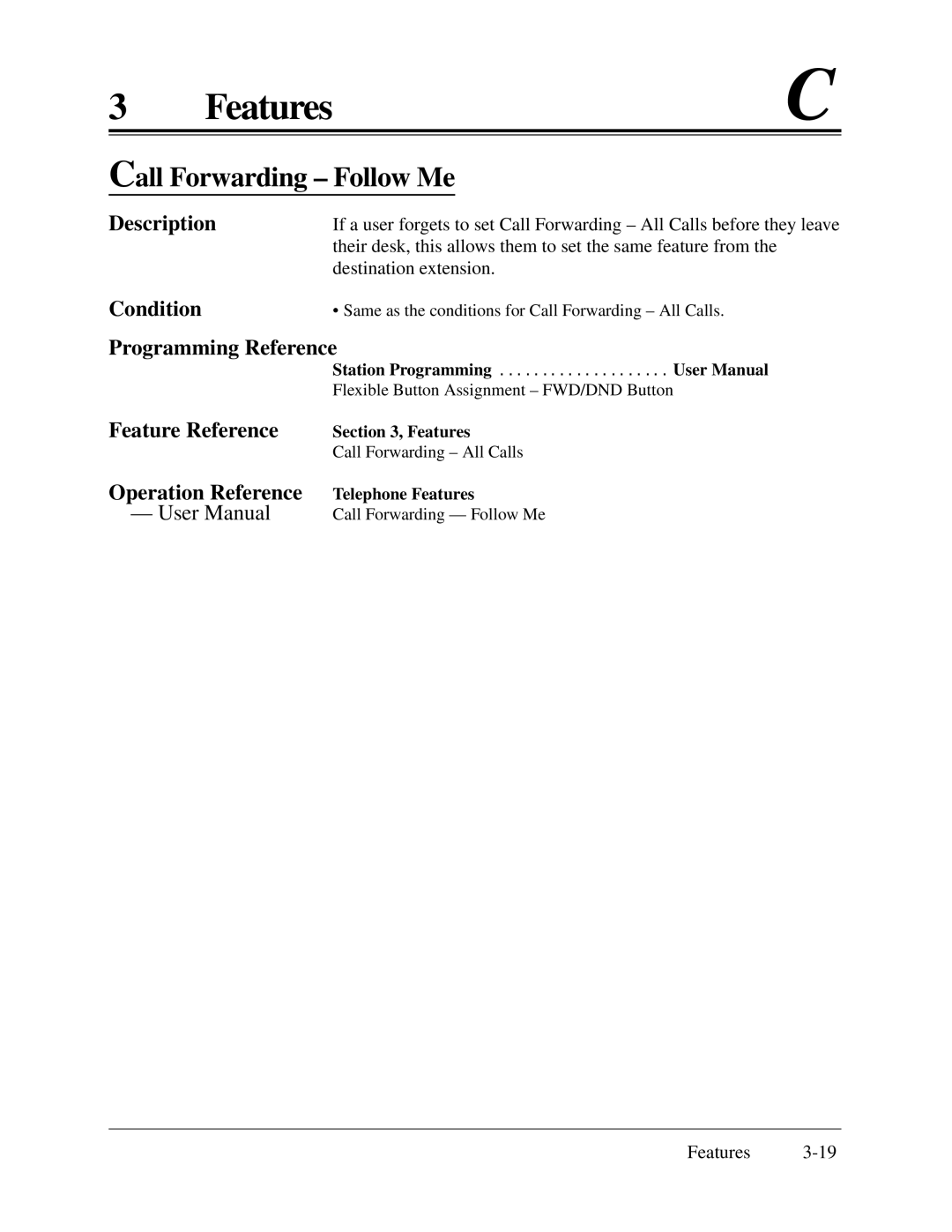 Panasonic KX-TA624 Call Forwarding Follow Me, Programming Reference Feature Reference Operation Reference 